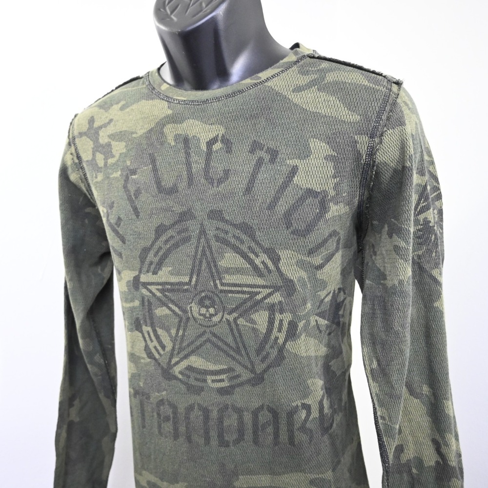 Affliction Thermal T Shirt Camo Green Reversible USA MADE Mens Size Medium‎